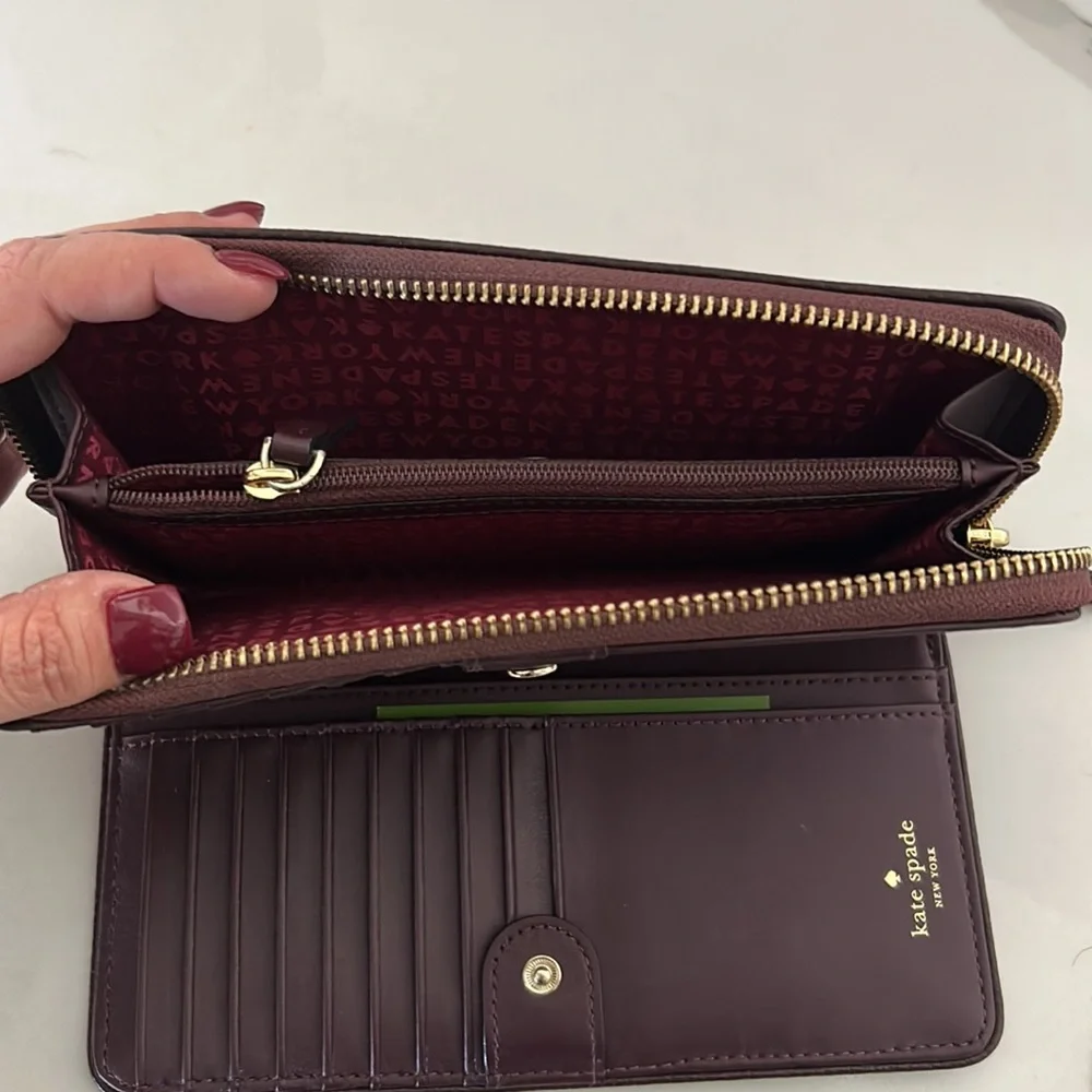 kate spade New York Pebbled Leather Zip Wallet Wristlet - Dark Brown
